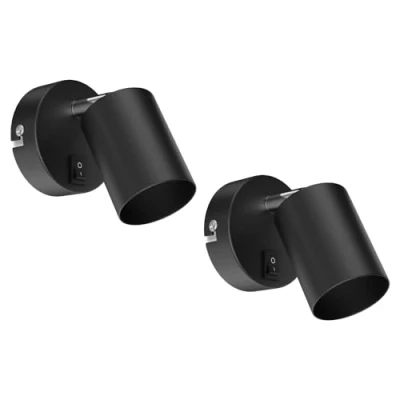 Immagine di ledscom.de 2 pezzi Applique WAIKA, interruttore, nero opaco, rotondo, 1x GU10 max. 60W