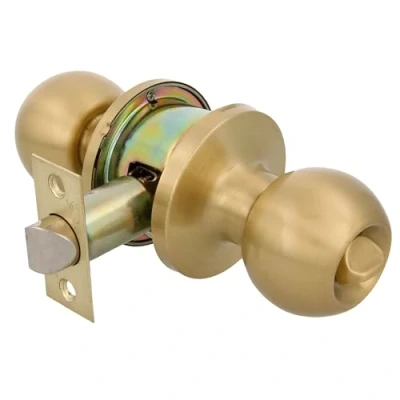 Immagine di Amig Set di maniglie a sfera Sistema emergenza esterno e blocco interno Perno d&#039;ingresso 60/70 mm Spigolo quadrato Ottone Dorato opaco Porta interna da 35 45