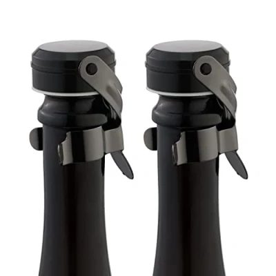 Immagine di WOTOR tappo per spumante, tappi bottiglie vino, a prova di perdite, Mantieni fresco, riutilizzabile accessori Adatto vino rosso, champagne, prosecco, frizzante (nero, 2 pezzi)