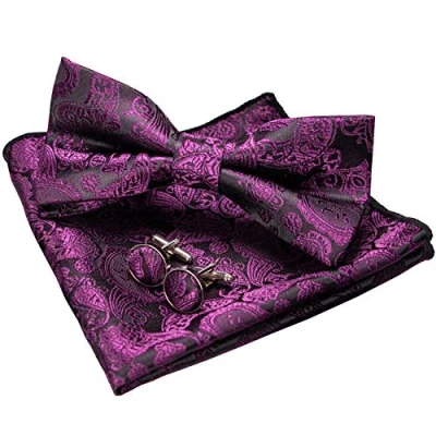 Immagine di JEMYGINS Papillon Uomo Viola2 Paisley Design Regolabile in Diversi Colori Partito cena di gala con Fazzoletto e Gemelli
