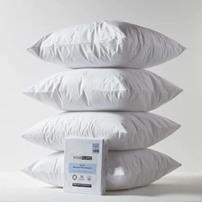 Immagine di HOMESCAPES Set di 4 federe per cuscino dimensioni europee, 80 x cm, impermeabili, ipoallergeniche, antiacaro, lavabili, quadrate, certificate Oeko Tex, morbide e traspiranti, Bianco