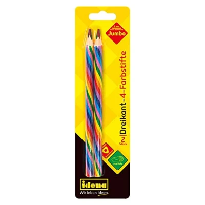 Immagine di Idena 20136 Pastelli Jumbo con Mina da 5 mm dell&#039;arcobaleno, 2 matite Colorate in Legno FSC a Forma di Triangolo ergonomico, Colore Blu/Giallo/Verde/Rosso,