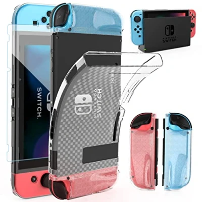 Immagine di HEYSTOP Cover compatibile con Nintendo Switch protezione schermo, custodia schermo in vetro temperato 6 maniglie copre pollice assorbimento degli urti e antigraffio