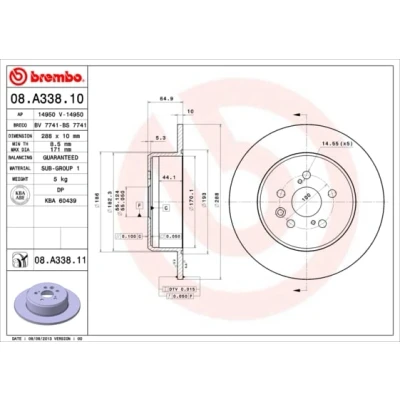 Immagine di Brembo 08.A338.11 Disco Freno con Verniciatura UV (Set di 2) Posteriore