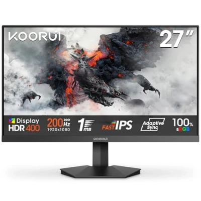 Immagine di KOORUI G2711P 27 Pollici Gaming Monitor, Full HD 1080p Computer Monitors, IPS, 200Hz, 1ms, HDMI(2.0)*2, Sync Adaptive Tecnologia, VESA (75mm*75mm) Compatibile, Eye Care, Inclinazione Regolabile