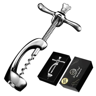 Immagine di Cavatappi in acciaio inossidabile che apre il vino senza residui di tappo professionale resistente con confezione regalo Apribottiglie manuale per casa, bar e ristoranti