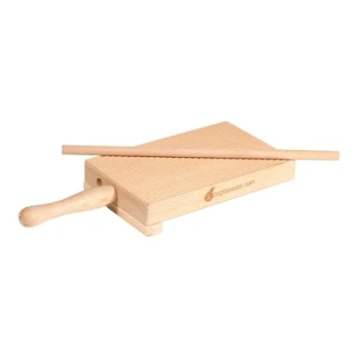 Immagine di Rigagnocchi in Legno o Tagliere Riga garganelli e Gnocchi con Fermo Piccolo Mattarello 18x26 cm