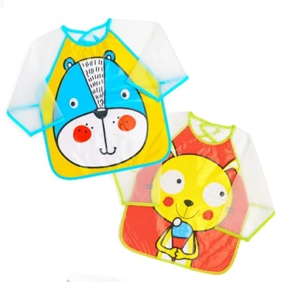 Immagine di Ti TIN Confezione Da 4 Bavaglini Impermeabili con Chiusura a Nastro Autobloccante Set Di in Plastica Laminata Maniche Eva, 33x65 cm