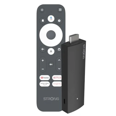 Immagine di STRONG Stick TV Streaming Android 2K Leap UNA Connessione Wi Fi 5 Chromecast integrato Compatibile con Assistente vocale Google Funzione Bluetooth Facile da installare Nero