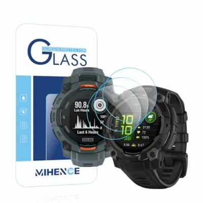 Immagine di MIHENCE pellicola protettiva compatibile con Garmin Instinct 3 45 mm AMOLED/Solar Smartwatch, 9H antigraffio in vetro temperato (3 pezzi)