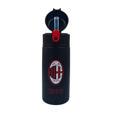 Immagine di Seven Borraccia A.C. MILAN Calcio, Nero Rosso, Termica in Acciaio Inox Interno Esterno, Mantenimento Temperatura fino a 24h, Scuola Bambino Bottle