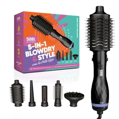 Immagine di SBB 5 in 1 Styler ad Aria Calda Spazzola da 1200W, per Asciugatura, Diffusore Ricci, Modellare Multi e Asciugacapelli Tutti i Tipi di Capelli