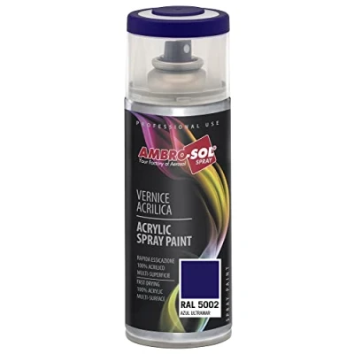Immagine di Ambro Sol V4005002 Smalto Acrilico Multiuso, Vernice Brillante per Interni ed Esterni, Adatto Qualsiasi Tipo di Materiale, Bomboletta Spray in Banda Stagnata Riciclabile 400 ml, Blu Oltremare