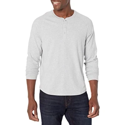 Immagine di Amazon Essentials Camicia a Manica Lunga con Scollo Serafino vestibilità Regular (Disponibile in Taglie Extra Forti) Uomo, Grigio Chiaro Puntinato, L
