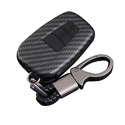 Immagine di ABS in Fibra di Carbonio Shell+Silicone Auto Key Cover Casi Portachiavi per Toyota CHR C HR 2017 2018 2019 Prius 2 Pulsanti (Nero)