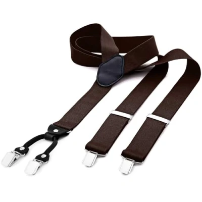 Immagine di DonDon Bretelle uomo larghe 3,5 cm 4 clips in pelle a y elastiche e regolabili, quadrati neri rossi bianchi