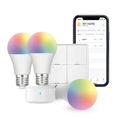 Immagine di Broadlink Smart Home FastCon Starter Kit Include 3 lampadine, 1 interruttore di scena e hub, funziona con Alexa Google