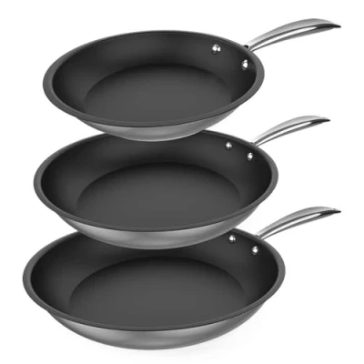 Immagine di Cecotec Set di padelle Polka Classy 20 24 28 Bucket Steel Diametro cm, Acciaio Inox 18/10, Rivestimento Antiaderente, Manico Rivettato, Adatto a tutti i tipi Cucina