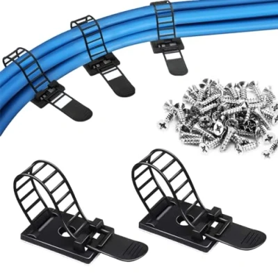 Immagine di Fascetta per Cavi Autoadesiva, Clip Cavo Autoadesivo 30 Pezzi (2 Dimensioni), Ganci Fermacavi Autoadesivi Con Adesivo Passante da Scrivania, Muro, Pareti Nero