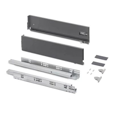 Immagine di Emuca Kit cassetto per cucina o bagno con regolazione 3D, altezza 131 mm, profondità 500 60 Kg, chiusura soft, pannelli no inclusi, Acciaio, grigio antracita