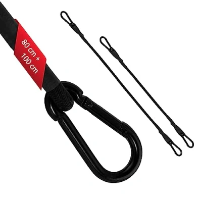 Immagine di ECENCE 2x corda elastica con moschettone della lunghezza di 1x 100cm + 80cm, colore Nero Cinghia elastica, tenditore per bagagli, estensore, tensione biciclette