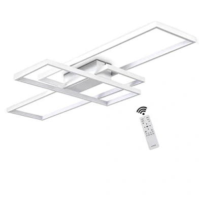 Immagine di Plafoniera a LED Soggiorno 115W Dimmerabile Soffitto Lamp Moderno Rettangolo Quadrato Designer Lampada Sospensione con telecomando per Cucina Sala da pranzo Ufficio bianca Lampadari, 140cm