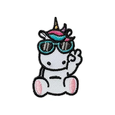 Immagine di Unicorno con occhiali animale Toppe termoadesive Patch Toppa ricamate, misura: 2,9 x 4,8 cm