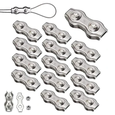 Immagine di 14 Pezzi Morsetto Duplex M4 Morsetti per Fune Metallica Funi in Acciaio Inossidabile 304 Clip Metallico Metalliche Cavi Sartiame da 4 mm