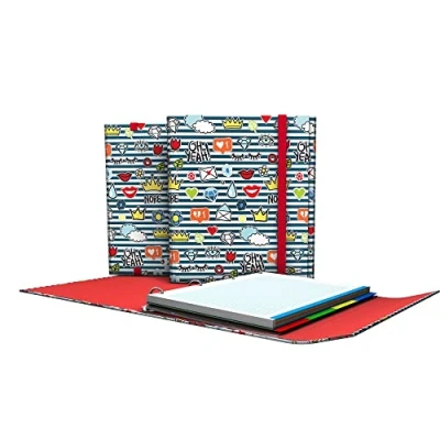 Immagine di Grafoplás 88212656 Raccoglitore a 4 anelli con bavera, formato A4, chiusura in gomma, ricambio e separatori, carpeplus, collezione adesivi, corona