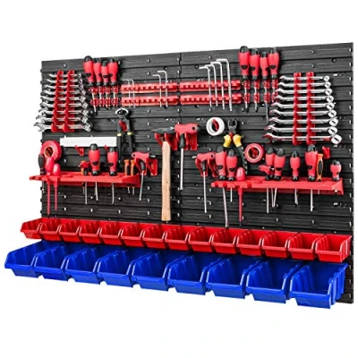 Immagine di Cassetta degli attrezzi impilabile, 1152 x 780 mm, set di supporti per e 23 scatole blu rosse