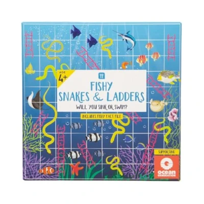 Immagine di Talking Tables Gioco di serpenti e scale a tema pesce per bambini da tavolo classico famiglie con file educativi sull&#039;oceano