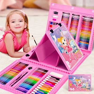 Immagine di WEEKSUN 240 Pezzi Set per Disegno di Tema Castello, Pittura Valigetta con Crayons, pastelli a olio, matite colorate, schizzi, acquerello