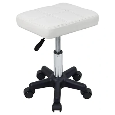 Immagine di FURWOO Rettangolo Sgabello Rolling con Ruote Altezza Regolabile girevole Sedia per Spa Salon Massaggio Bianco