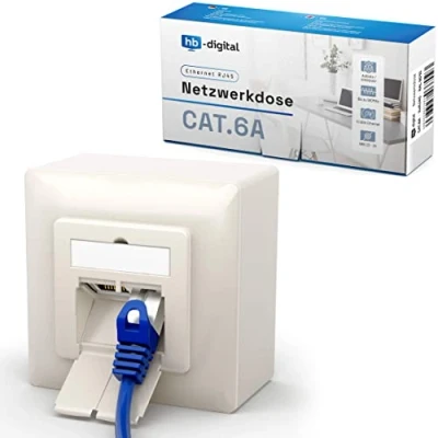 Immagine di hb digital 1 Presa di rete CAT 6a per CAT.8 CAT.7 CAT.6A CAT.6 A CAT.5 cavo installazione con 2 porte RJ45 dati universale EIA/TIA 568A&amp;B 8P8C Gigabit Ethernet RAL9010, bianco puro