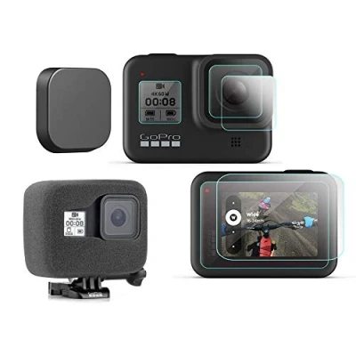 Immagine di Komet Schiuma parabrezza + lente e pellicola protettiva in vetro LCD copriobiettivo compatibile per GoPro Hero 8 Action Camera (confezione da 6)