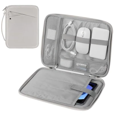Immagine di MoKo Custodia Morbida con Maniglia per Tablet da 9 11 Pollice, iPad PRO M4 2024/11 Pollici Air M2 2024/iPad 10a 10,9 5/4 10,9, Galaxy Tab S9/S8/S7/A9+/A8/A7, Grigio + Bianco