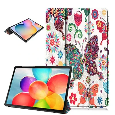 Immagine di LCHDA Cover per Samsung Galaxy Tab A 8,0 Pollici 2019 SM T290 / T295, Ultra Sottile Tri fold Stand Custodia in Pelle PU Magnetico Protettiva con Auto Svegliati/Sonno Farfalla Fiore