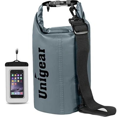 Immagine di Unigear Borsa Impermeabile (2L/5L/10L/20L/30L/40L/55L) per Attività all&#039;Aria Aperta e Sport Acquatici, Campeggio, Kayak, Pesca, con Custodia Cellulare