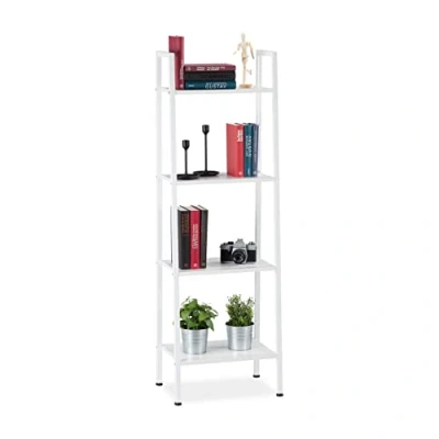 Immagine di relaxdays Scaffale in Legno, Moderna Libreria con 4 Ripiani, per Piante e Libri, HLP: 136 x 44 31,5 cm, Bianco