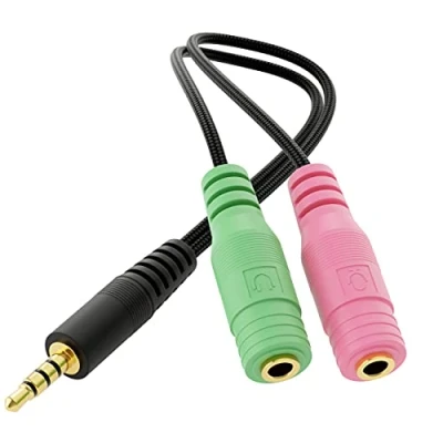 Immagine di deleyCON Splitter per Auricolari e Cuffie Audio Cavo Adattatore a Y Jack Stereo 1x Spinotto da 3,5mm CTIA 4 Poli TRRS 2x Presa Connettore Microfono