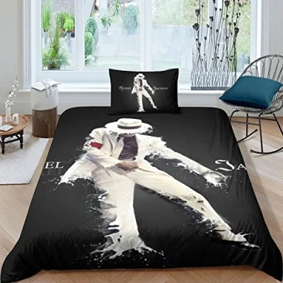 Immagine di LENTLY Michael Jackson Set Di Biancheria Da Letto Con Stampa 3D Federe Copripiumino Chiusura A Cerniera Morbida Microfibra Per Copripiumini Single（135x200cm）