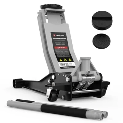 Immagine di Cric idraulico, 3 tonnellate, altezza di sollevamento piatto 75 505 mm, con 2 cuscinetti in gomma, professionale per auto, ruote a 360, telaio supporto (arancione)