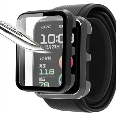 Immagine di Msiall [2 pezzi nero Transparent con Pellicola Protezione Schermo Vetro Temperato per HUAWEI WATCH D, 9H Durezza PC Case,Bumper,Sottile Case Protettiva Completa Smart D