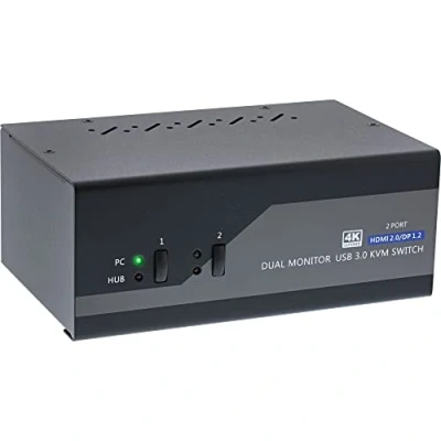 Immagine di InLine KVM Commutatore Desktop a 2 Vie, Dual Monitor, Displayport + HDMI, 4K, USB 3.0, Audio