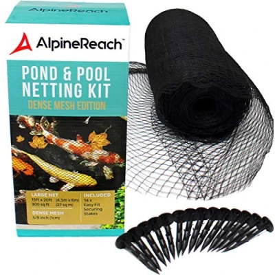 Immagine di AlpineReach 4,5m x 6m Rete per Stagno e Laghetto, Tessuta Extra Resistente di Protezione, Protegge i Pesci Koi dagli Uccelli Gatti Predatori UV, Robusta Maglia Fine, Riutilizzabile, Nero