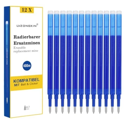 Immagine di LVZONGXIN 12 mine di ricambio cancellabili, compatibile con Pilot Frixion [blu], penna roller cancellabile, punta 0,7 mm, ricariche inchiostro cancellabile (blu) (BLU, 12)