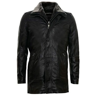 Immagine di Infinity Leather Soprabito Classico Uomo di Pelle Nera in Media Lunghezza con Collo Rimovibile M
