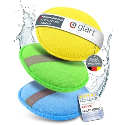 Immagine di Glart Set di 3 spugne in microfibra per lucidatura a mano dell&#039;auto, 130x25 mm, tampone applicatore cera cere, lucidi, detergente vernici, e spugna