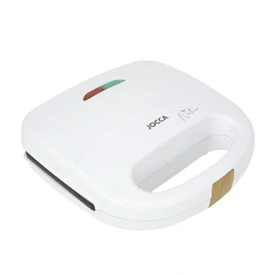 Immagine di JOCCA tostapane a 2 fette, linea Nature/Piastre Grill Antiaderenti/Indicatori luminosi/Panini e altri pasti/Finitura moderna Effetto Legno (Bianco)