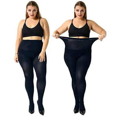 Immagine di MANZI 2 paia di collant ultra morbidi da donna con controllo taglie forti, Navy Coppie (semi trasparenti), 4XL